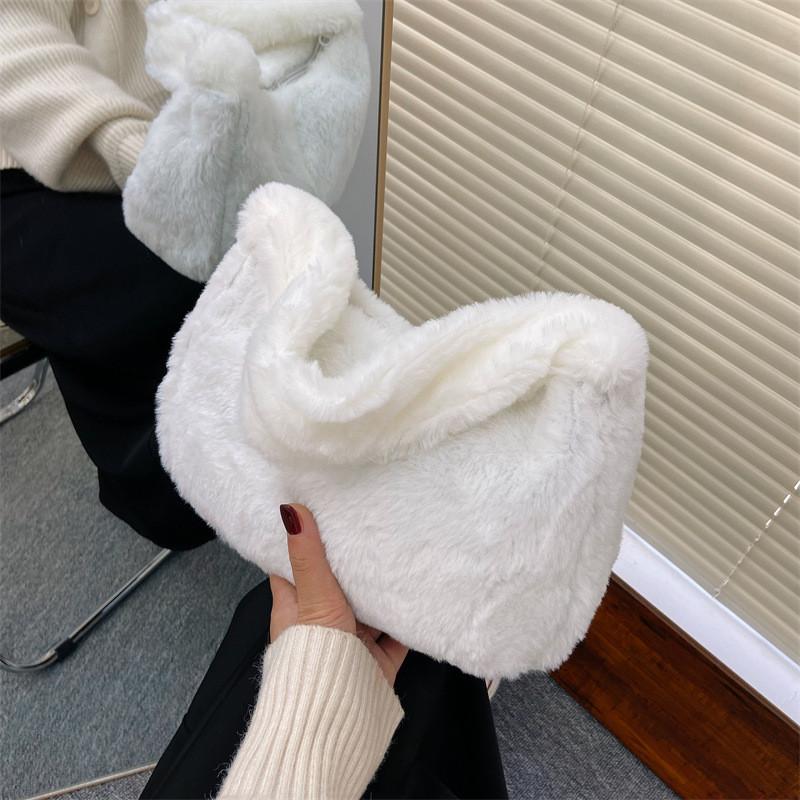 Stylish And Chic Women's Black White Pink Khaki Plush Shoulder Bag For Fall Season