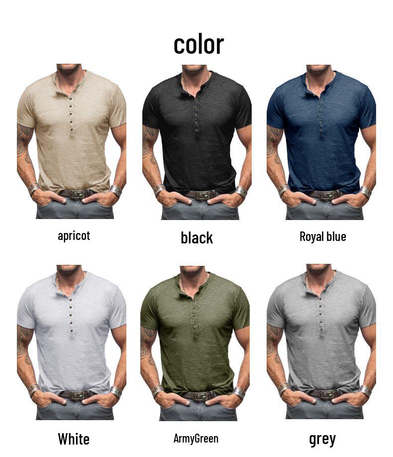 Men's Bamboo Cotton Henley T-Shirt - Short-Sleeve Outdoor European and American Style
