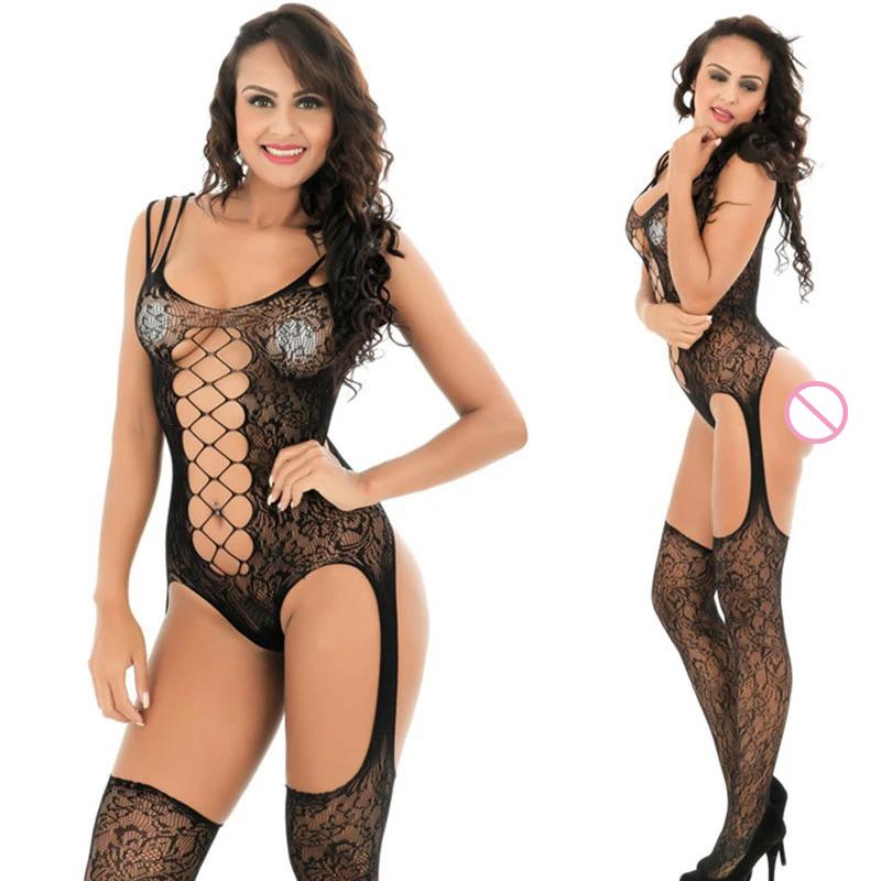 Shiny Open Crotch Bodysuit Women Sexy Lingerie Crotchless Bodystockings Porn Costume Glossy Jumpsuit Transparent Underwear New
