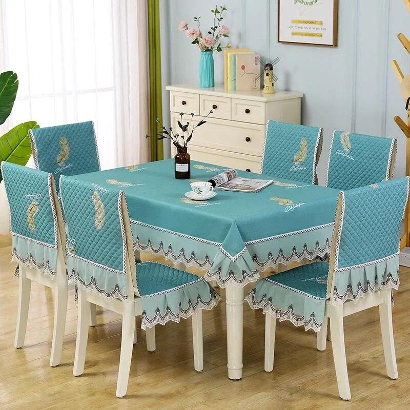 Einfarbiger Spitzen-Stuhlbezug im europäischen Stil, Esstisch- und Hockerbezug, Haushalts-Esstischdecke, Stuhlrückenlehne-Tuch