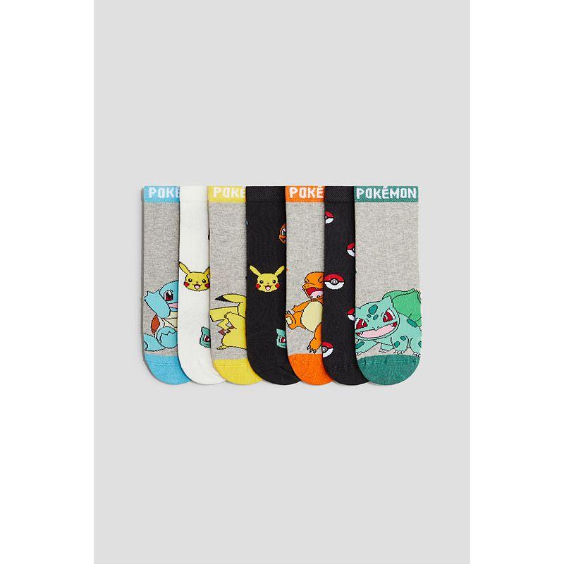 

[Серия Bao Ke Meng] Детская одежда HM Носки для мальчиков 7 пар Летние вязаные эластичные повседневные носки 0965149 14-16(EUR 22/24) Grey/Pokemon