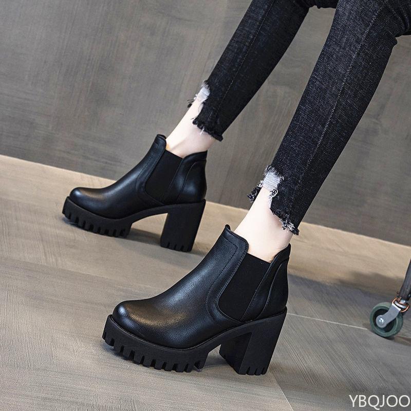 Autumn Winter New Coarse Heel Thick Bottom Fashionable Versatile Short Boots Casual Comfortable Women's High Heels