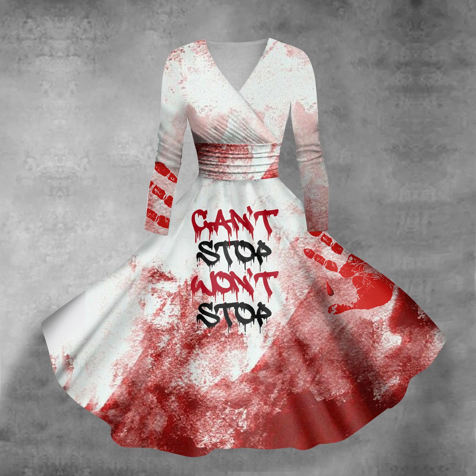 

Жіноча повсякденна та модна сексуальна сукня на Хеллоуїн з довгими рукавами та V-подібним вирізом XXXXXL Кіновар