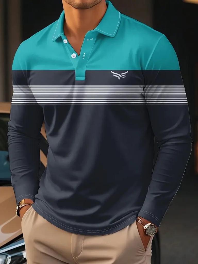 The New Men's Long-sleeved POLO Shirt for Spring and Autumn 2025 Features Street Fashion Comfort and 3D Striped Printing