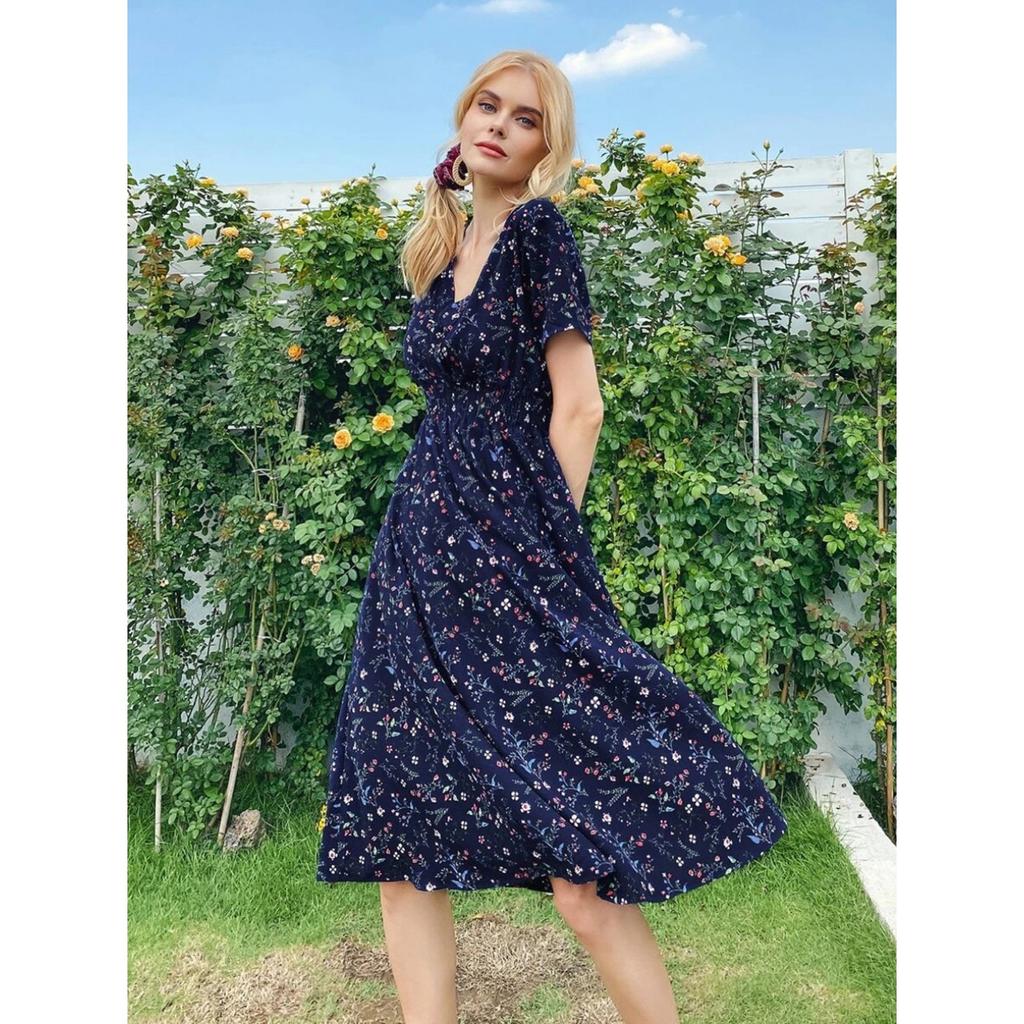 Summer floral print short-sleeved dress