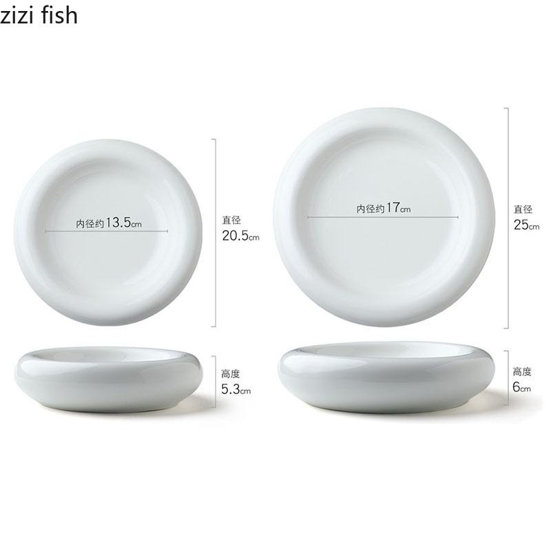Pure White Ceramic Double-layer Plate Creative Circular Dessert Plate Pasta Plate Snack Plates Restaurant Specialty Tableware
