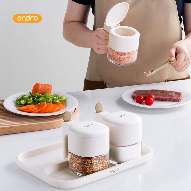 Automatic Open Glass Seasoning Jar with Spoon