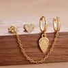 Fashion Zircon Eye Leaf Shaped Dangle Earrings Set for Women Stainless Steel Chain Ear Stud Ear Clip Trend Birthday Jewelry Gift