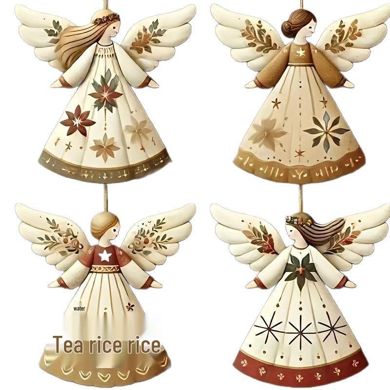 Retro Wooden Angel Doll Pendant for Christmas Tree Ornaments