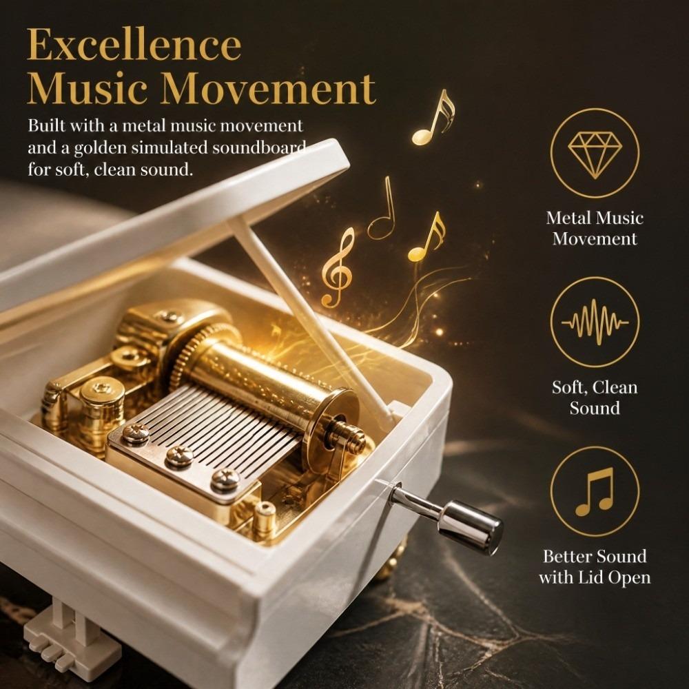 3.74in Grand Piano Music Box Hand-Cranked Mechanism Mini Piano Music Box Home Decor