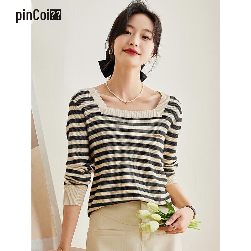 

PinCai Women s Striped Square Neck Long Sleeve Knitted Top L
