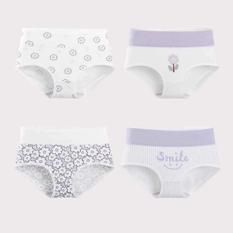 High Waist 4Pcs/Set Cotton Panties Women's Underwear Briefs Female Lingerie Laies Intimates