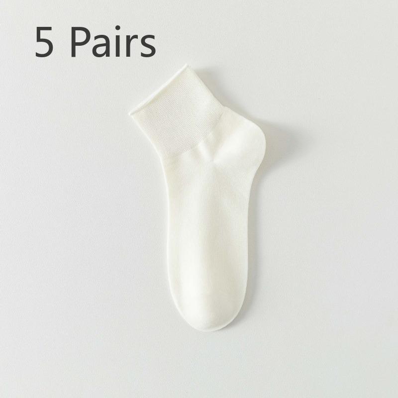 

5 пар женских весенних и летних тонких носков из чистого хлопка с дезодорирующим эффектом, впитывающих пот, спортивных, универсальных, средней длины 5 Pairs слоновая кость