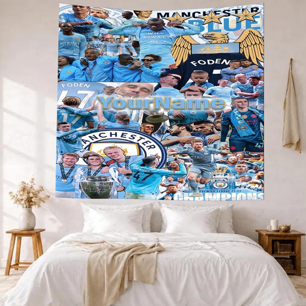 Manchester City Custom Your Name Wall Decor Tapestry Art For Pet Memorial Birthdaywedding Party Backdrop Family Gift