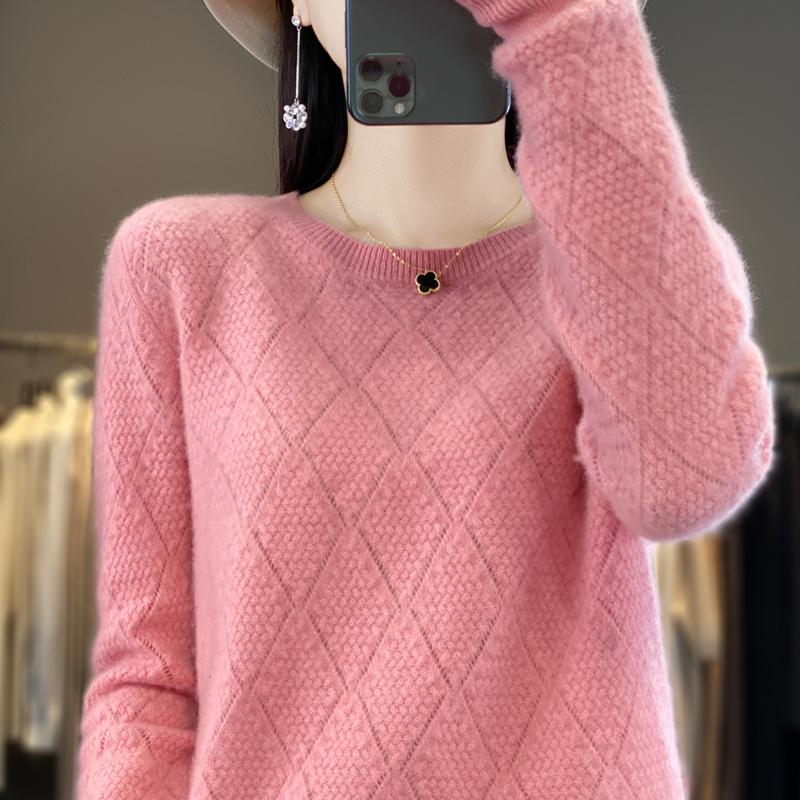 Women's Round Neck Sweater, Qinghe Cashmere, 30% Cashmere 70% Wool, Winter Knitted Pullover Autumn Sweater Cashmere Sweater