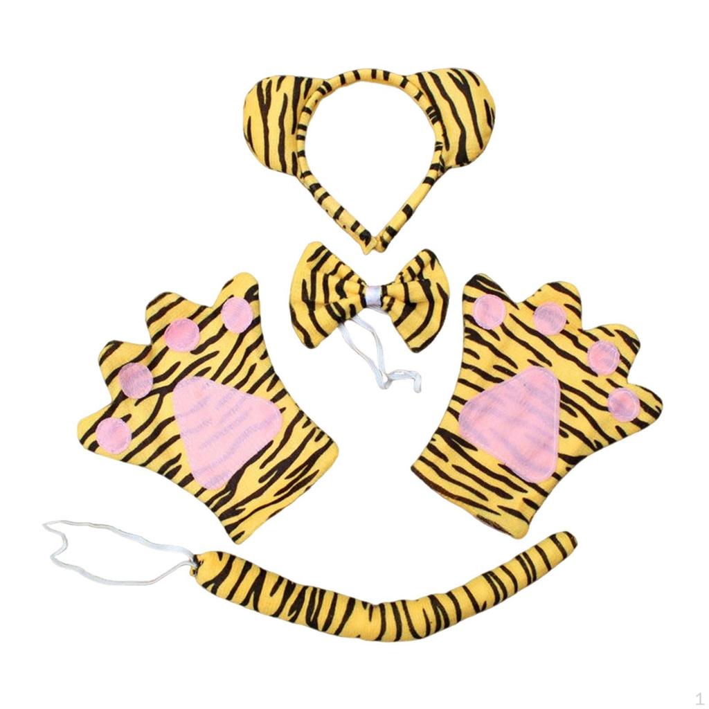 4 Pieces Animals Costume Set Animal Headband Gloves Bowtie and Tail for Stage Performance