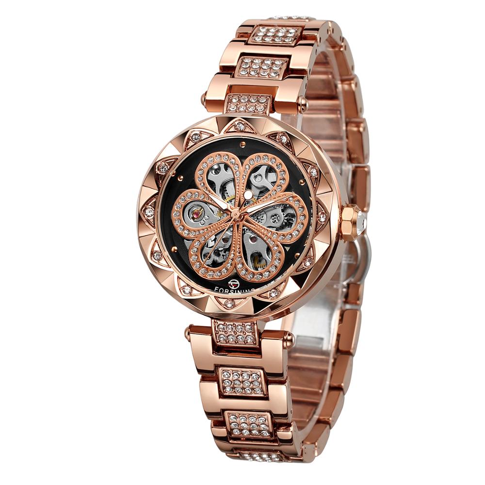 Forsining Top Brand Casual Waterproof Full Stainless Steel Automatic Mechanical Women Hight Senior Gift Glamour Elegant Watches