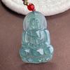 Natural A-Grade Ice Blue Jade Guanyin with 18K Gold-Inlaid 925 Silver and Pavé Rhinestones.