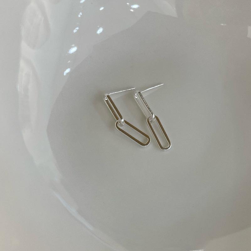 Su Chuang S925 Silver Square Tassel Stud Earrings for Women, Hollow-Out Versatile Design. 925 Silver