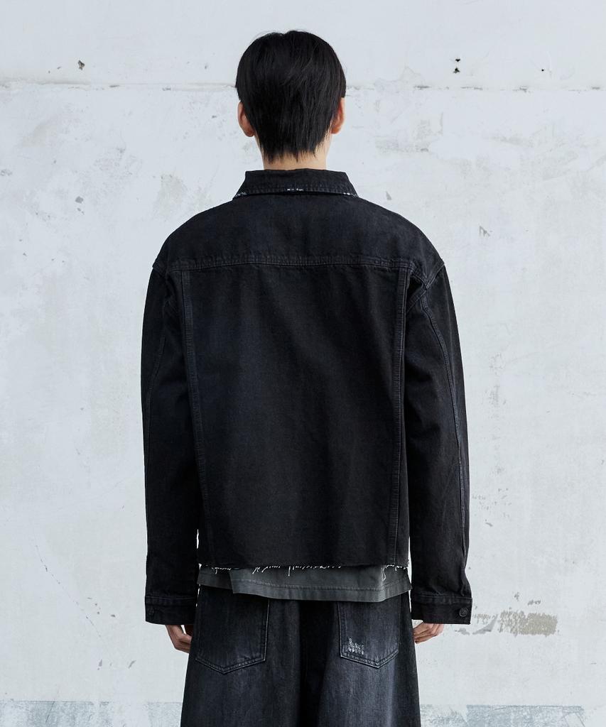 Maison Mined Cut Out Denim Trucker Jacket Black