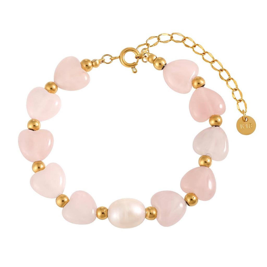 Rose Quartz & Titanium Steel Handmade Necklace - Women's Fashion Clavicle Chain