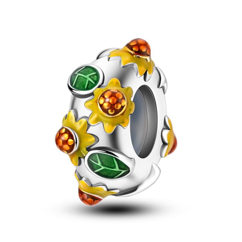 Fashion Copper Heart-Shaped Golden Sunflower Charms Beads Fit Qikaola Original Bracelet Diy Anniversary Jewelry