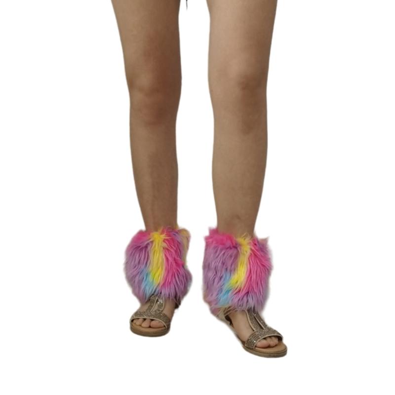 Damen Mädchen Japanisch Vintage Bunt Plüsch Beinstulpen Ästhetisch Punk Flauschig Verdickt Stiefelgamaschen Beinwärmer Lange Socken