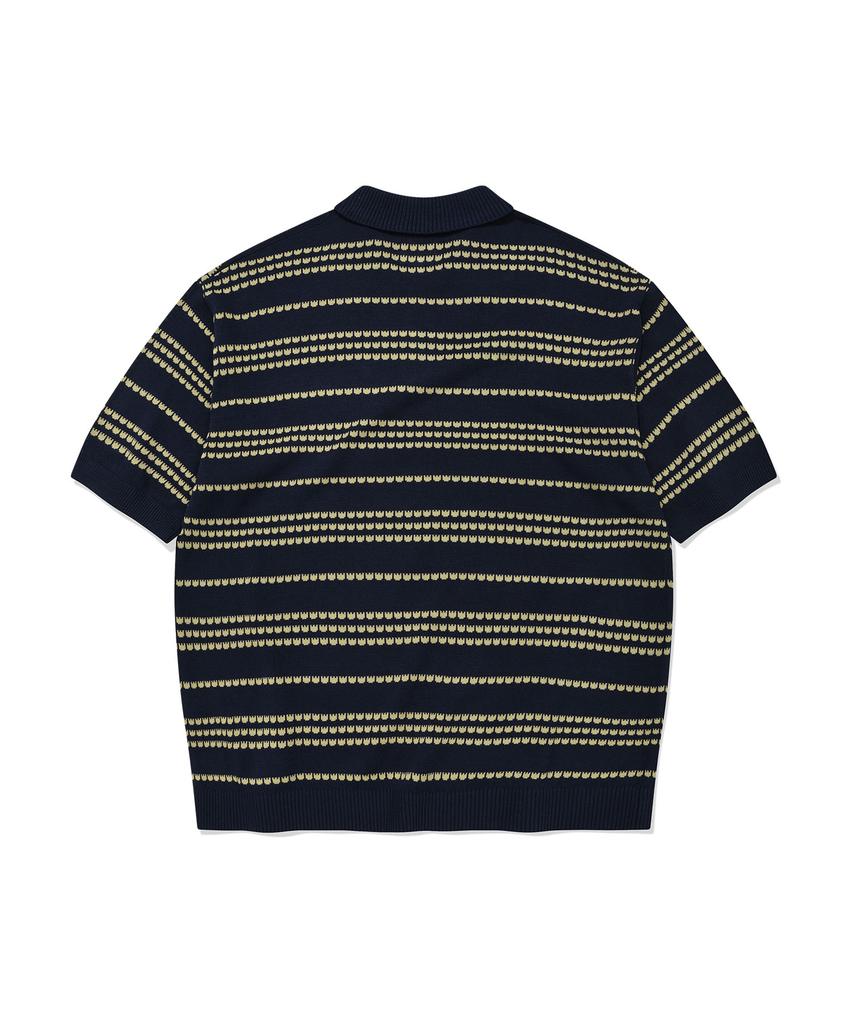 WACKY WILLY Basic Logo Striped Collar Sweater Navy