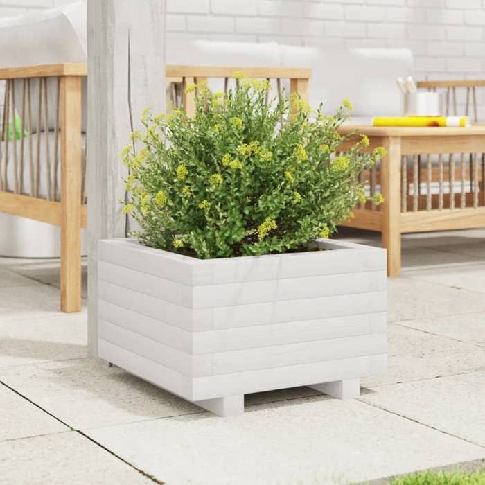 VidaXL Planter White 40x40x26.5 Cm Solid Pine Wood, Outdoor Planter, Flower Box, Plant Box, Planter 847289
