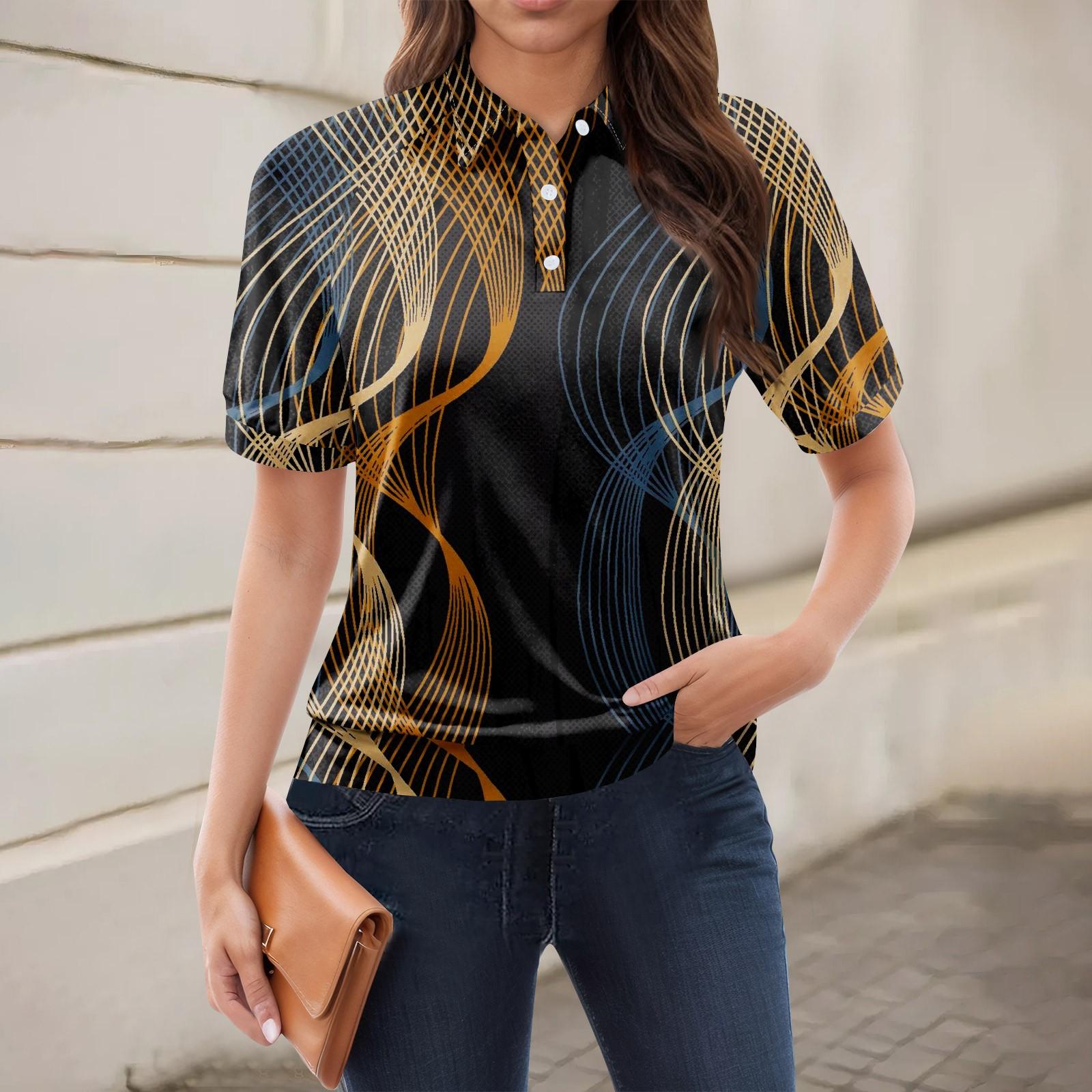 

Женская повседневная футболка с v-образным вырезом и коротким рукавом с цветочным принтом и декоративными пуговицами, топ XL тёмно-синий