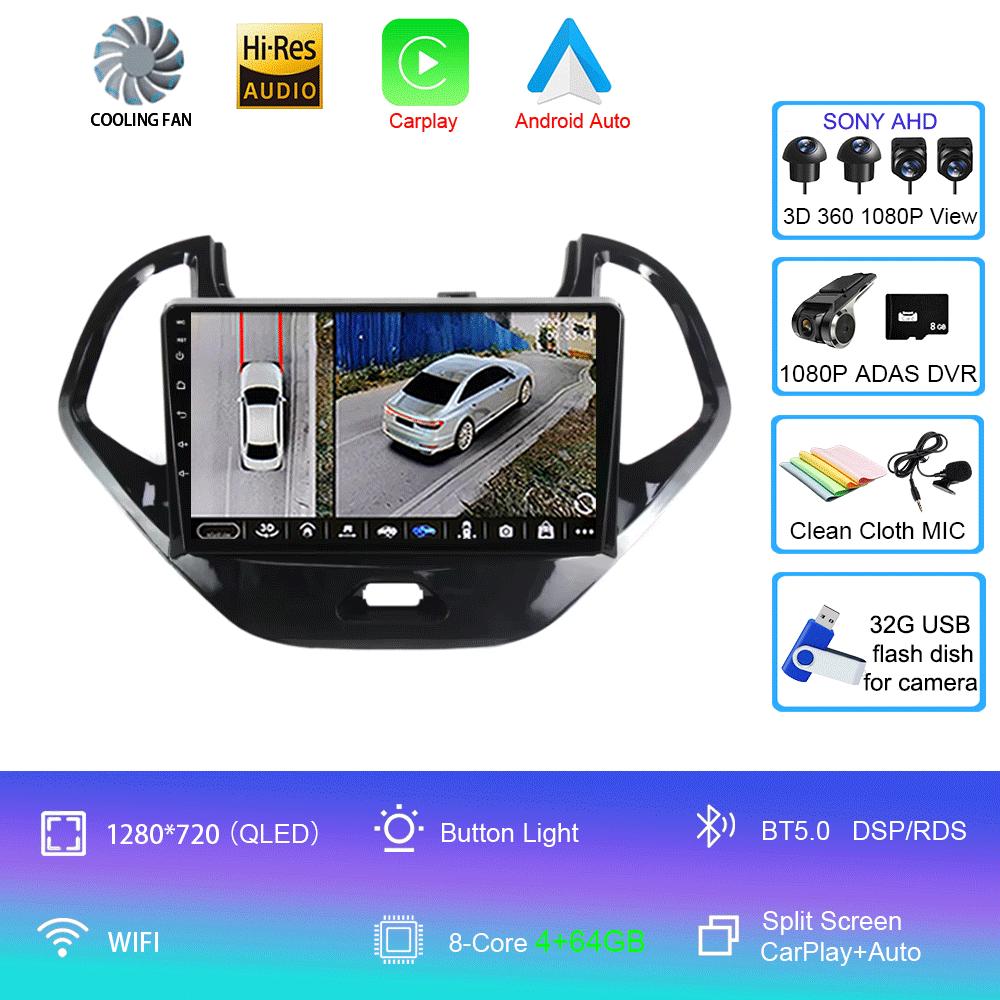 Android 14 For Ford FIGO 2015 2016 2017 2018 Car Radio Multimedia Video Player Navigation GPS 5G WIFI Carplay Auto 360 Camera