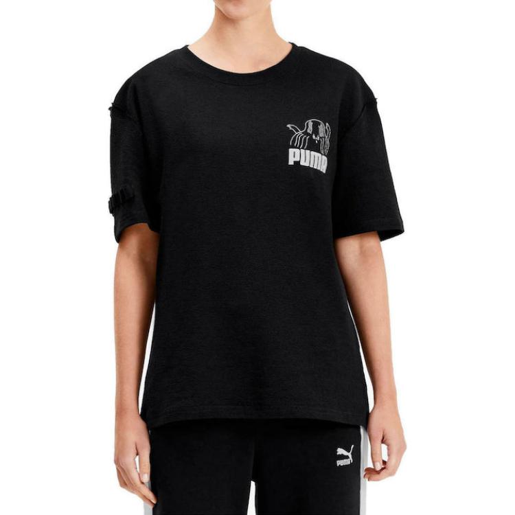 Puma Logo Print Short Sleeve T-Shirt Unisex Tops Black 595559-01