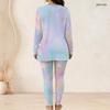 Women Plus Size Two Piece Set Round Neck Long Sleeve Colorful Printed Longline Top Fitted Pants