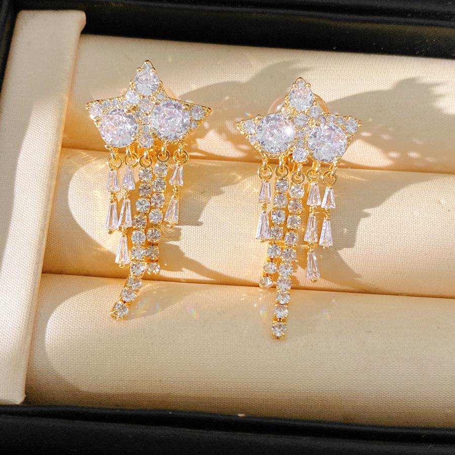 18k Gold-Plated Zirconia Star Tassel Ear Cuff - Elegant  Luxurious Earrings