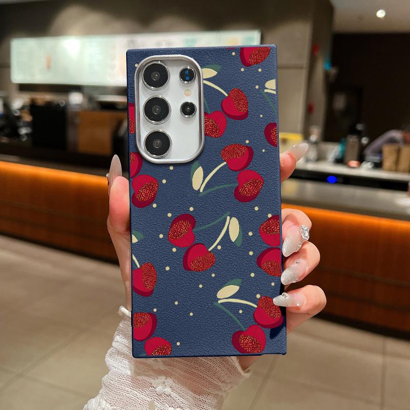 Cherry Pattern Soft Tpu Case for Samsung S25 S24 Fe S23 Ultra S22 S21 A16 A15 A55 A56 A35 A36 A25 Shockproof Slim Leather Texture Case Cover