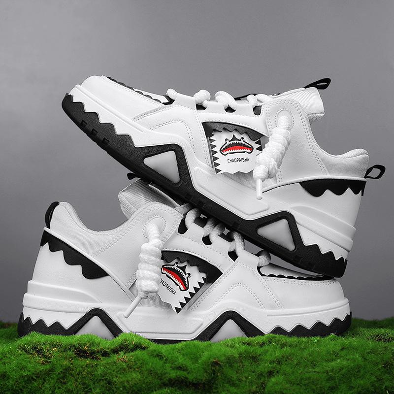 Autumn Sports Board Shoes Fashion Color Matching Leather Surface Thick Sole Height Increase Low Top Tide Casual Shoes Men'S Shoes