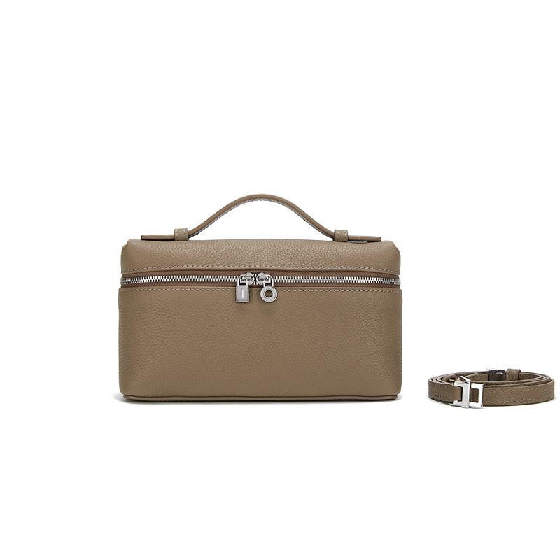 Top layer cowhide lunch box with genuine leather small square bag - versatile handbag for women with a slanted crossbody design