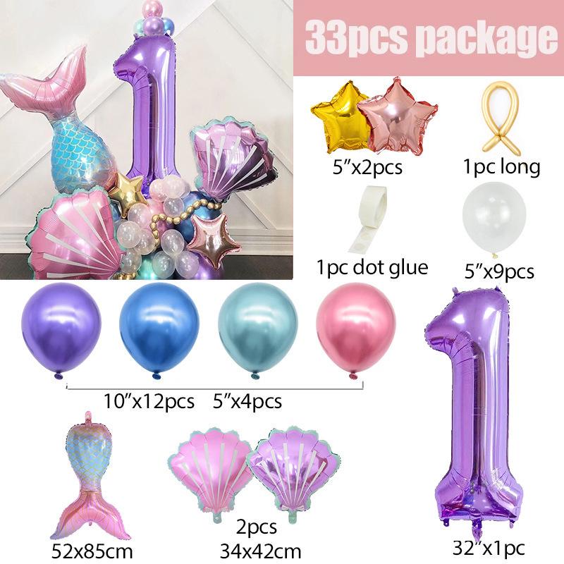 Mermaid-Themed Balloon Column Set for Children's Birthday Party Decoration