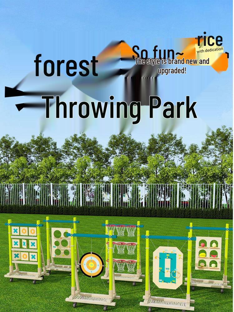 Kids Outdoor Toy Set: Wooden Basketball Hoop, Ring Toss, Sandbags, Bow & Arrow for Sensory Play