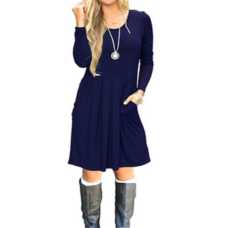 Women's Casual Swing T Shirt Dress Long Sleeve Pocket Loose Tunic For Effortless Style