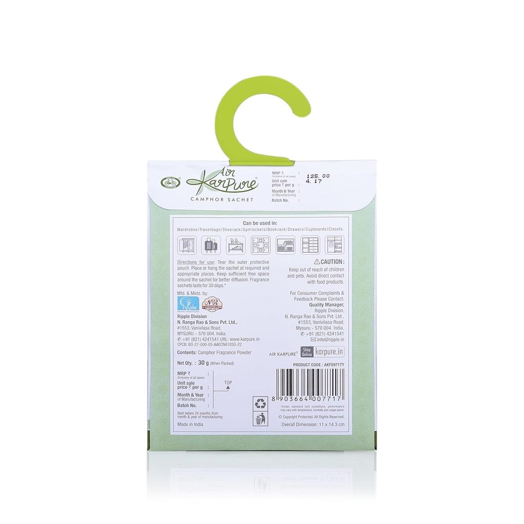 Cycle Pure Karpure Camphor Sachet Pack Of 3 Long Lasting Air Freshener For Home Car Wardrobe Bathroom With Oudh Citrus Thyme