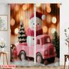 2pcs,2D plane printing Curtains Digital Printed Cute Snowman Truck Christmas Versatile 100% Polyester (without rod) Art Deco
