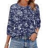 Women's Floral Print 3/4 Sleeve Round Neck Pleated Top Lightweight Casual Blouse Suitable for Daily Wear and Various Occasions
