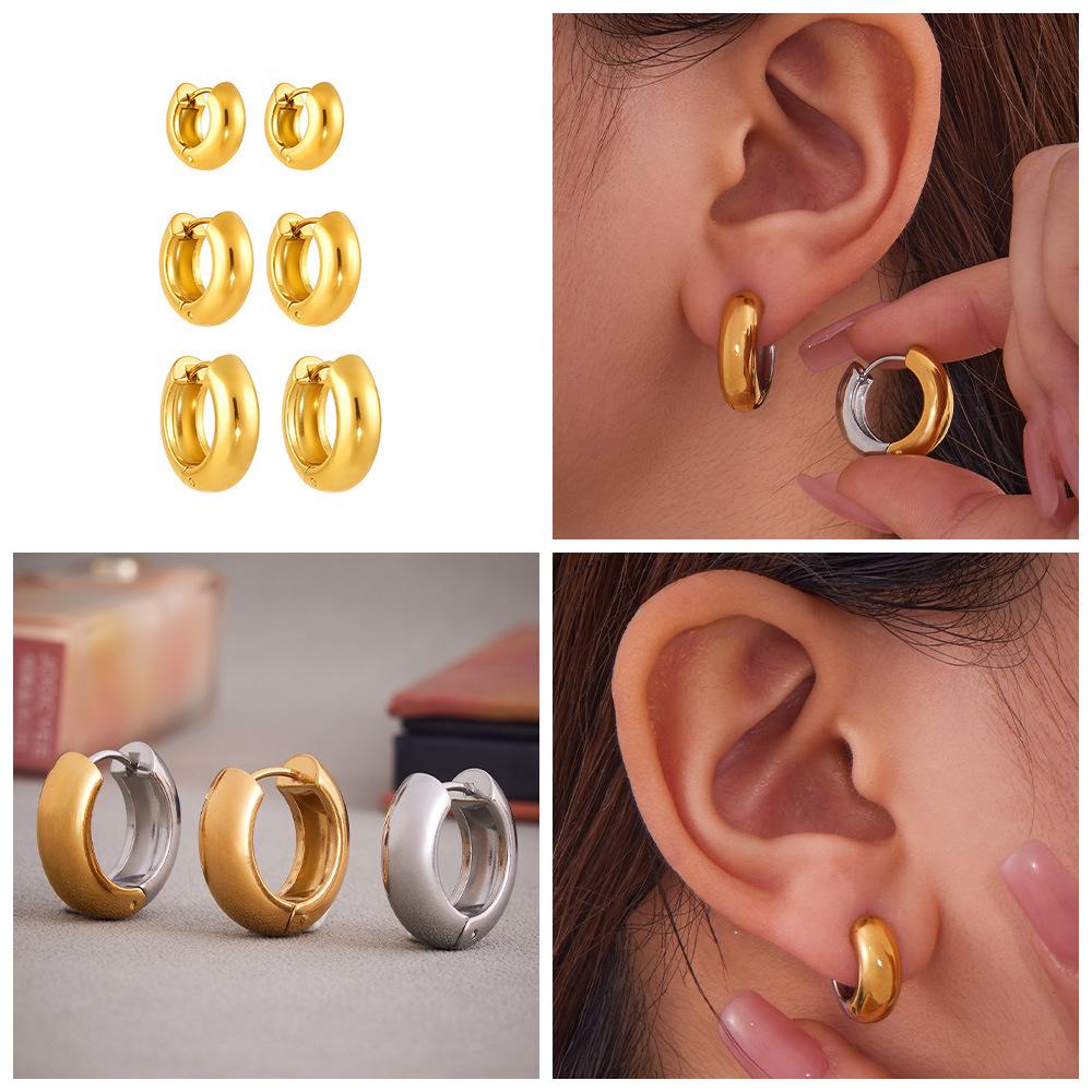 Qiong Yao 18K Gold Plated Stainless Steel Hoop Earrings - Simple, Fashionable Women's Jewelry