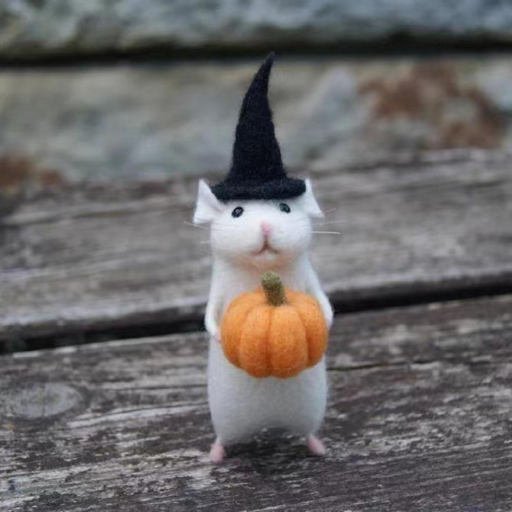 Halloween Pumpkins Mouse Toy Wool Felt Handmade DIY Needle Felting Car Decoration WWO66