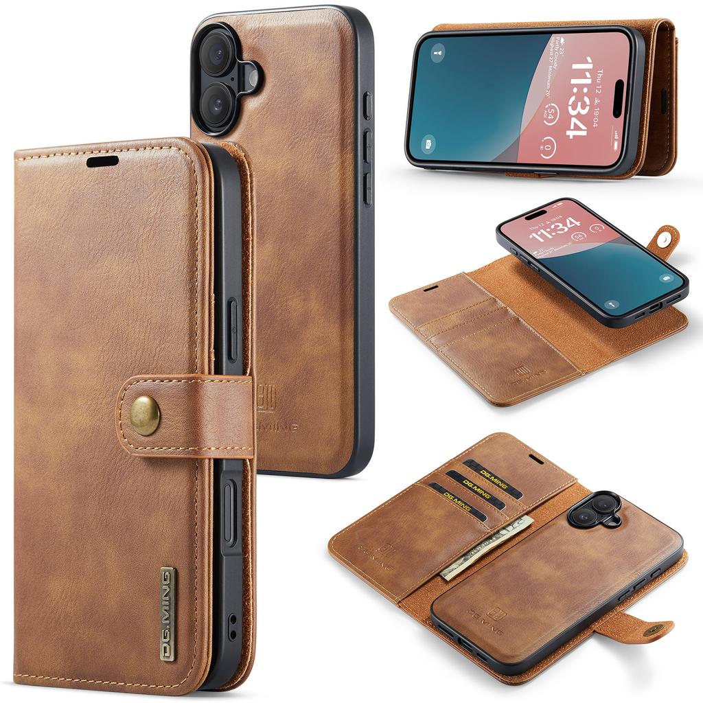 DG.MING for iPhone 16 Case Detachable Split Leather Phone Cover