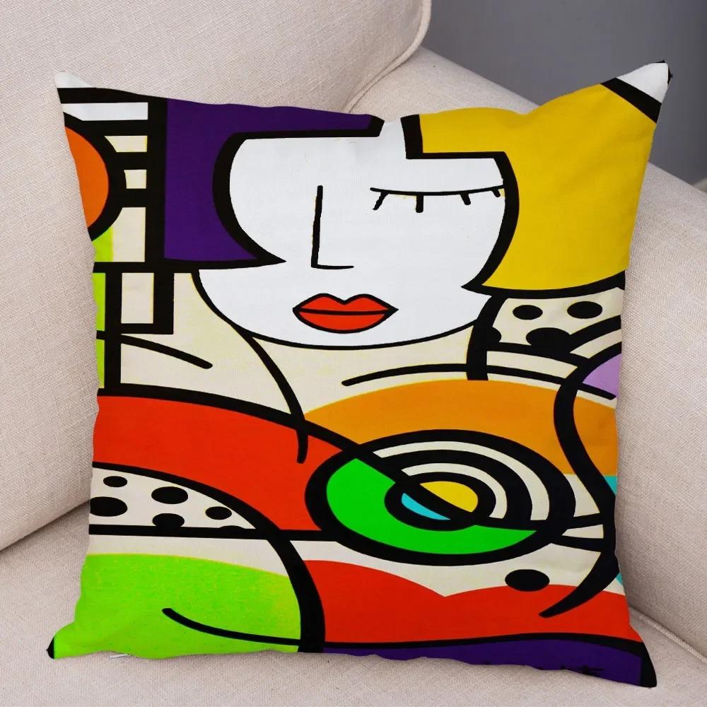 Geometric Cartoon Girl Decorative Pillowcase Living Room Office Ornaments Home Pillowcase