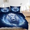 3pcs Blue Flame Majesty Lion Bedding Set - 1 Soft Quilt Cover + 2 Pillowcases, Machine Washable - Suitable for All Seasons, Perfect Gift for Fami