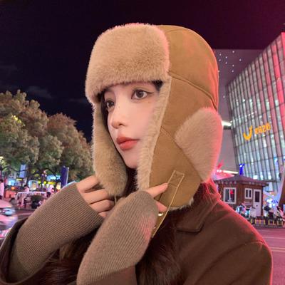 Suede Plush Hat Women'S Thickened Ear Cap Winter Warm Cycling Skiing Cold-Proof Lei Feng Hat