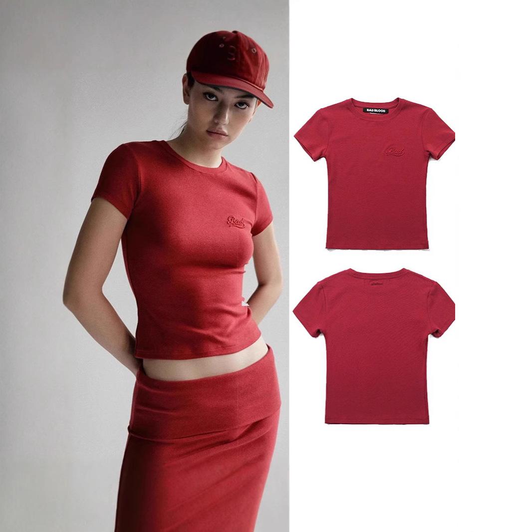 

Badblood Women s Right-Angle Short Sleeve T-Shirt - Slim Fit, Embroidered Hot Girl Design, Summer Top Small